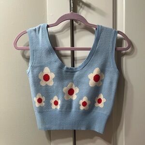 Flower Print Crop Sweater Tank